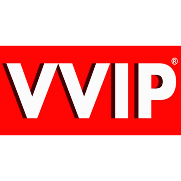 VVIP Magazine logo in red and white