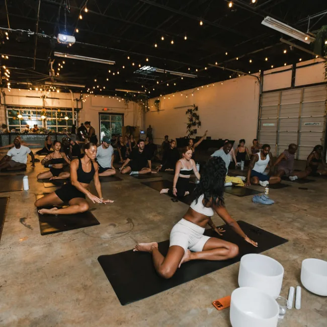 Kinfolk Pilates sound bath class at Yacht Club by Yacht Water